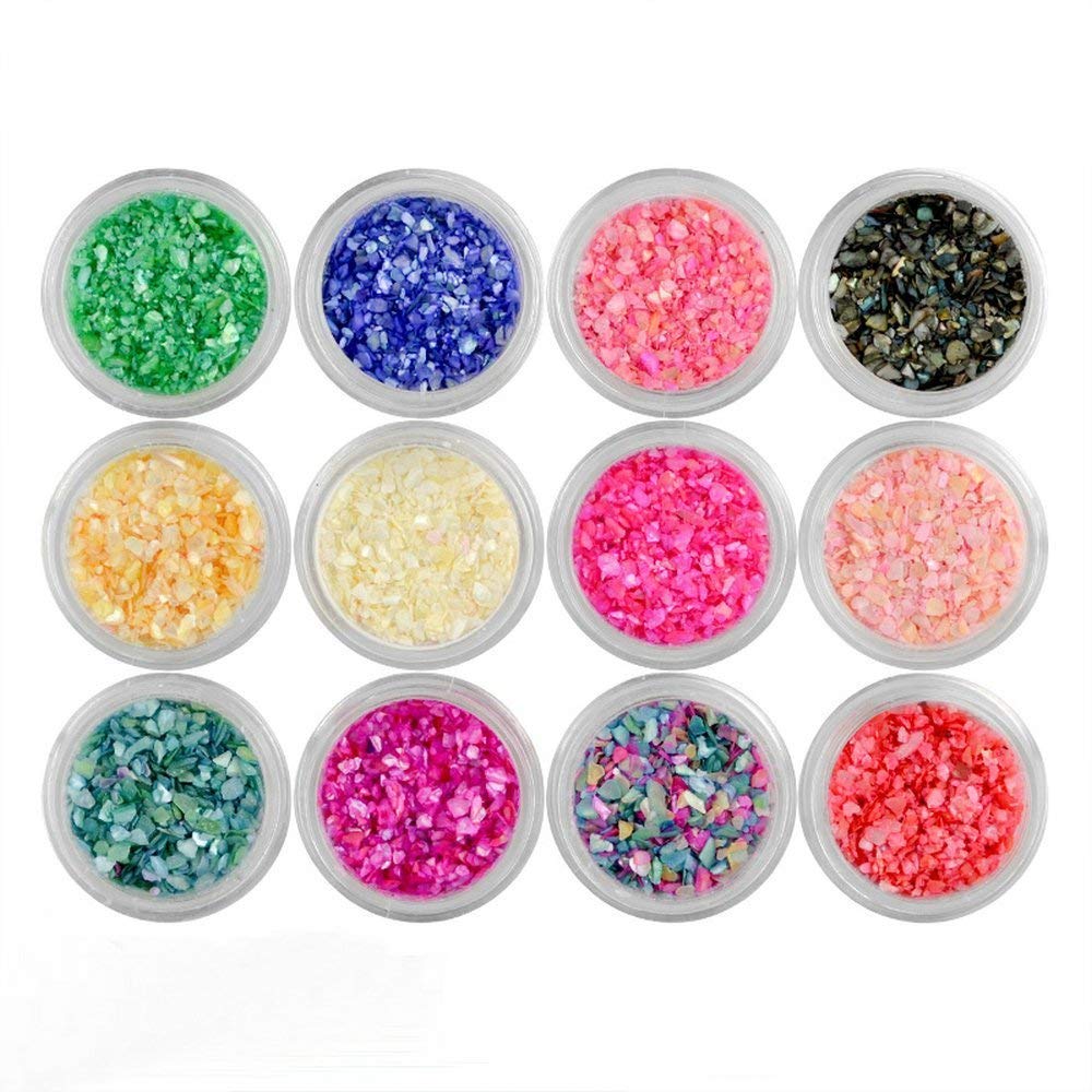 12 Glitter Iridescent Nail Art Sheet Flakes