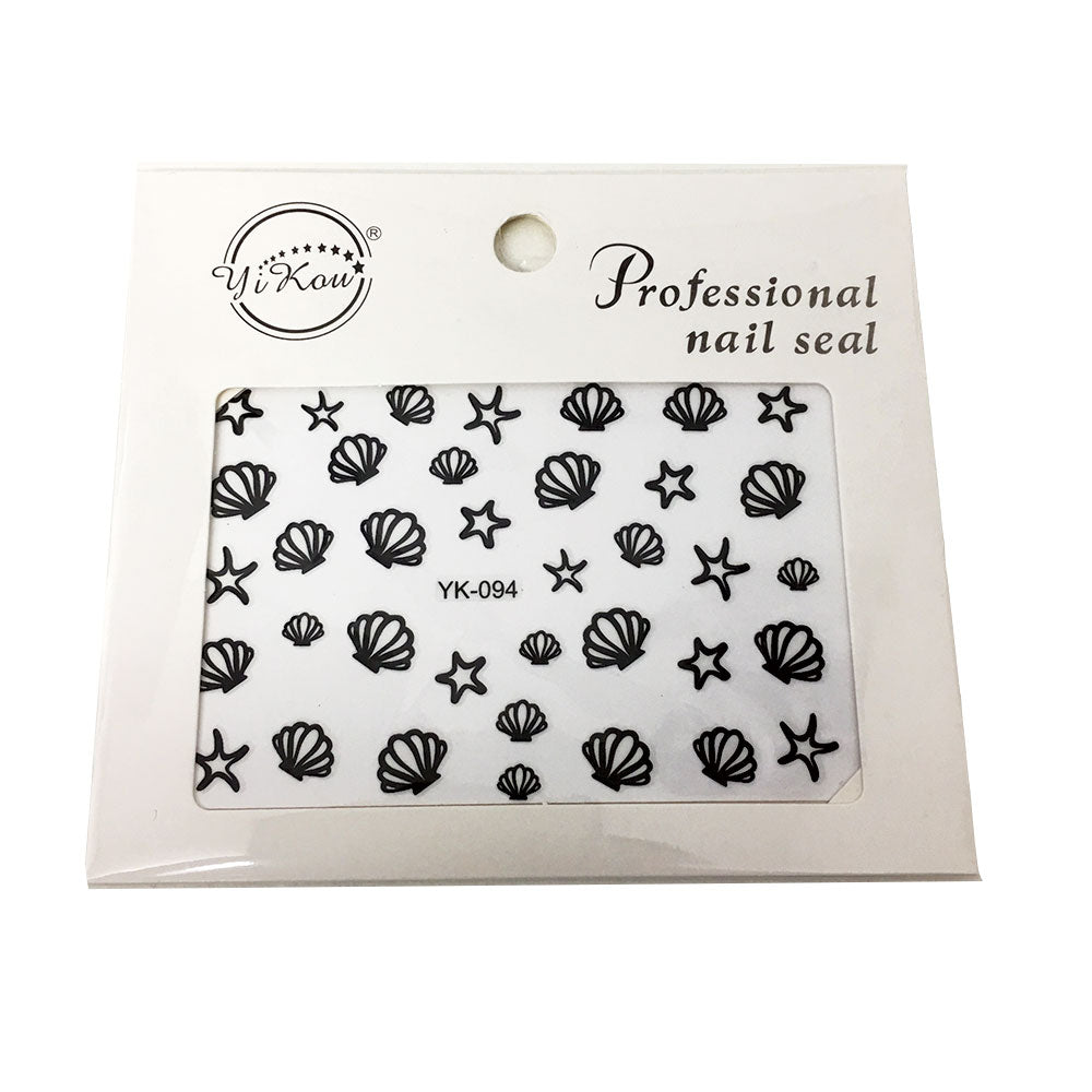 1pcs Star Fish Shell Nail Art Decal Stickers (Black)