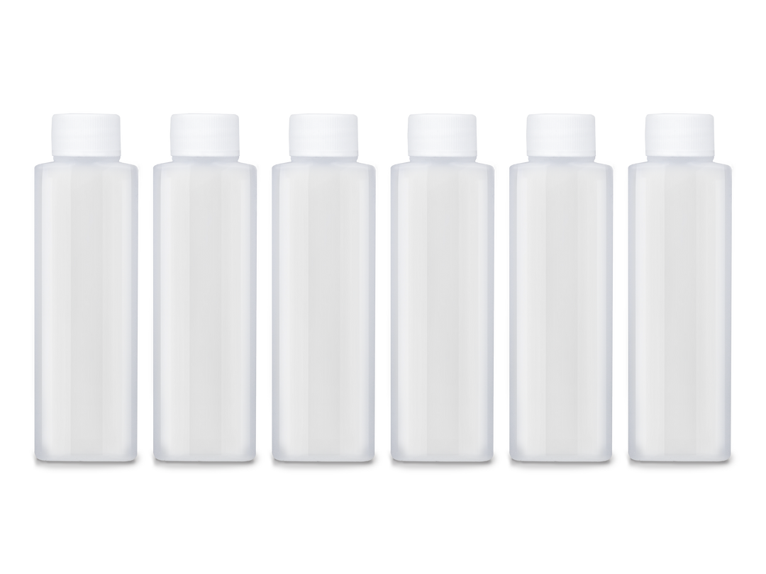 6 Pack 50ml Refillable Travel Bottles – Clear HDPE Plastic Cosmetic & Toiletry Containers with Screw Caps
