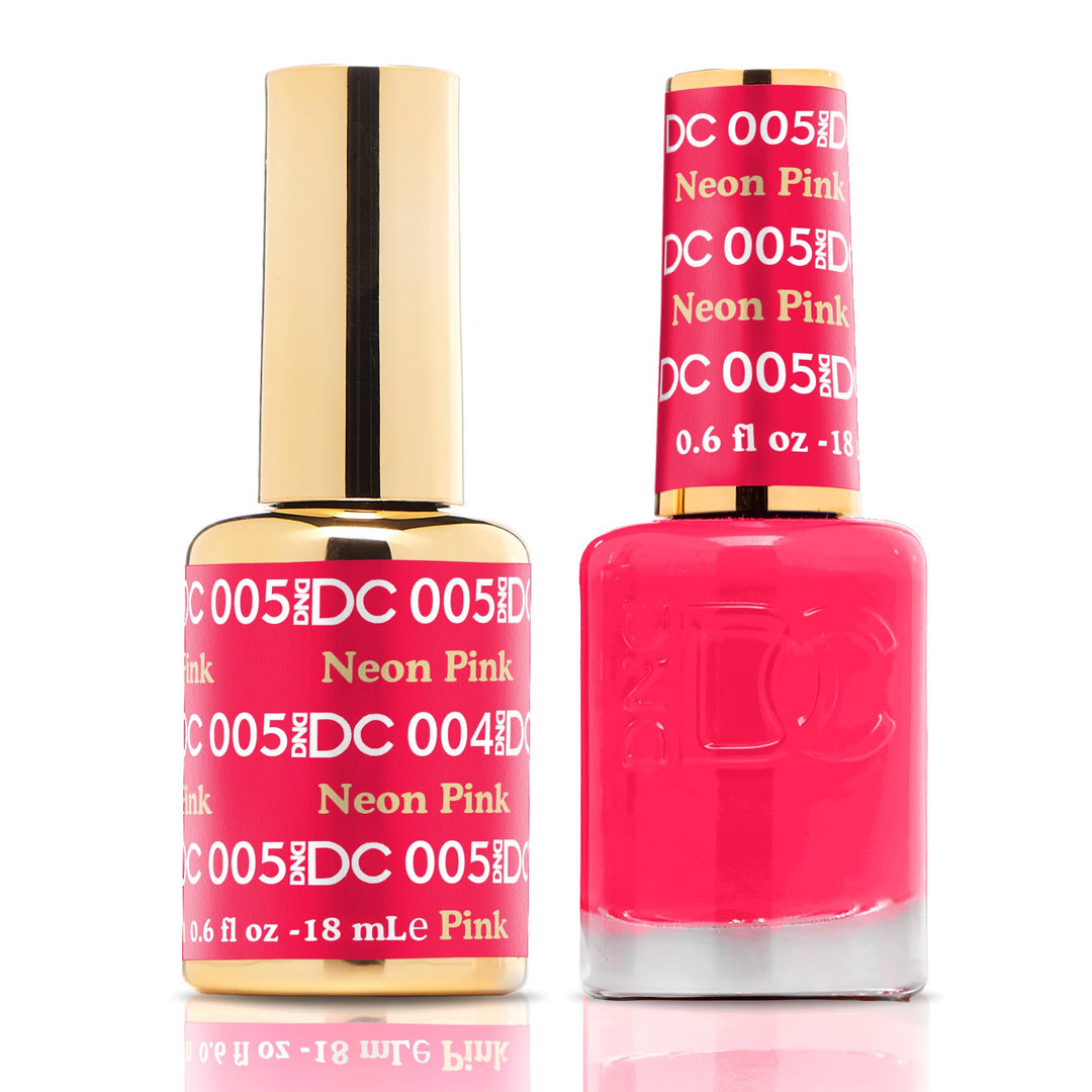 DND DUO Nail Lacquer and UV|LED Gel Polish Neon Pink DC005 (18ml)