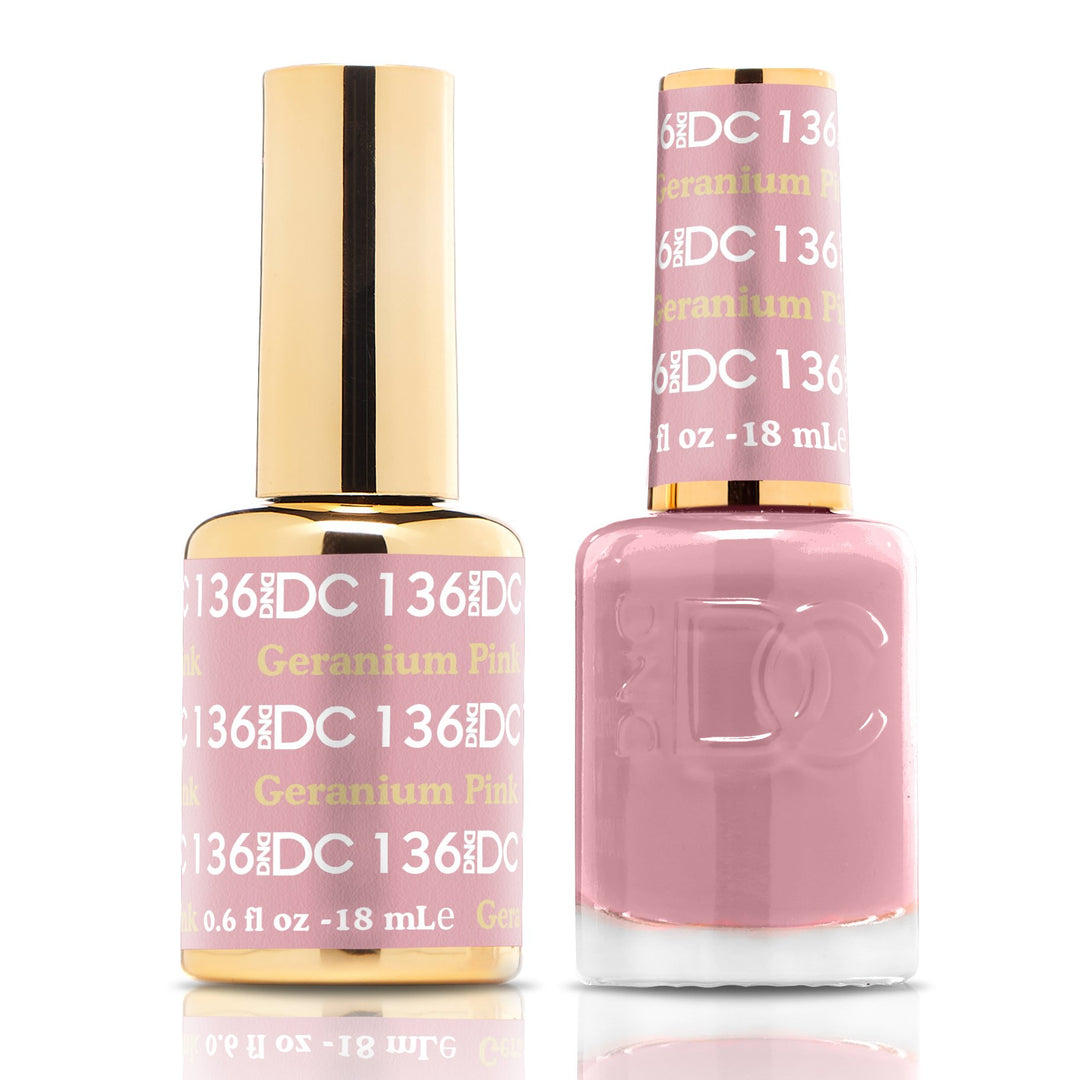 DND DUO Nail Lacquer and UV|LED Gel Polish Geranium Pink DC136 (18ml)