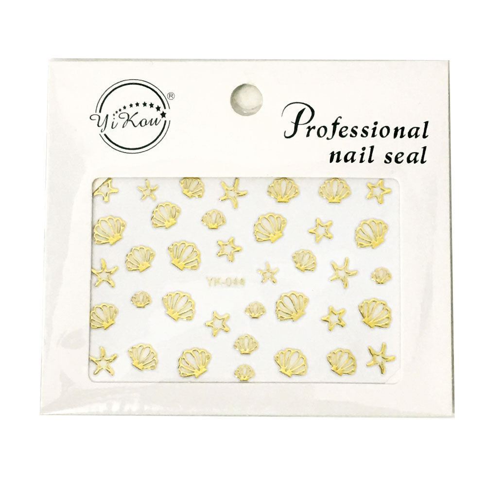 1pcs Star Fish Shell Nail Art Decal Stickers (Gold)